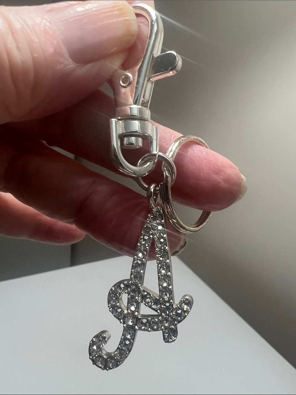 Vintage Rhinestone Letter 'A' Keychain Charm - Silver Tone - Picture 3 of 16